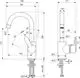 Ideal Standard Armatur mit einem hohen Auslauf, einhebeliger Bedienung und chromfarbener Oberfläche. Technische Zeichnung mit Abmessungen und Montageanleitungen.
